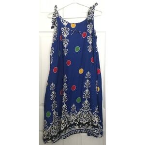 NWOT Polka Dot Leaves Print Dress XL Straps Tie Up Ribbon Round Collar Pocket